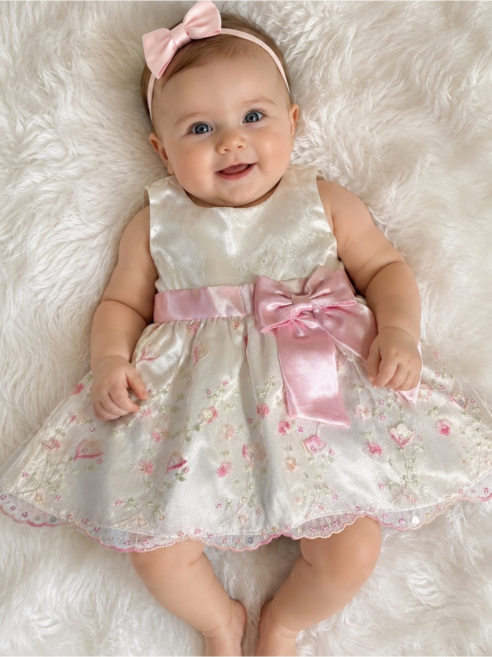 La Princess Baby Girl Dress 6-9 Months Ivory Pink Floral  Dress Like New